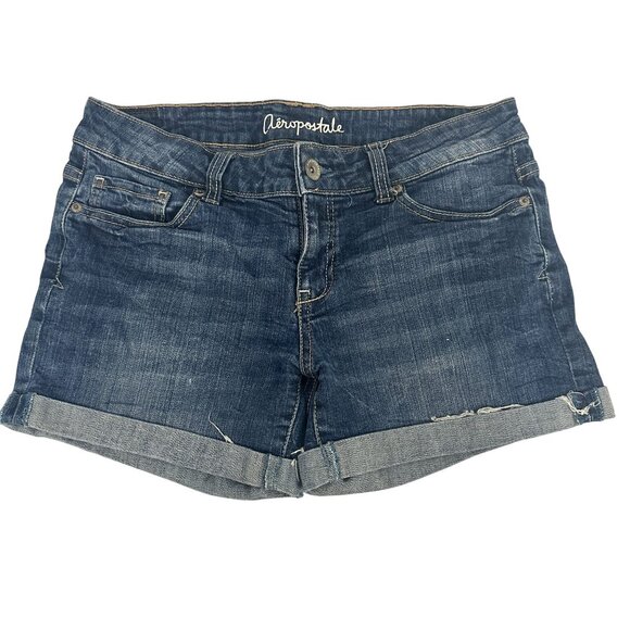 Aeropostale Womens Boyfriend Denim Size 8 Shorts Distressed Cuffed Hem - Picture 1 of 5